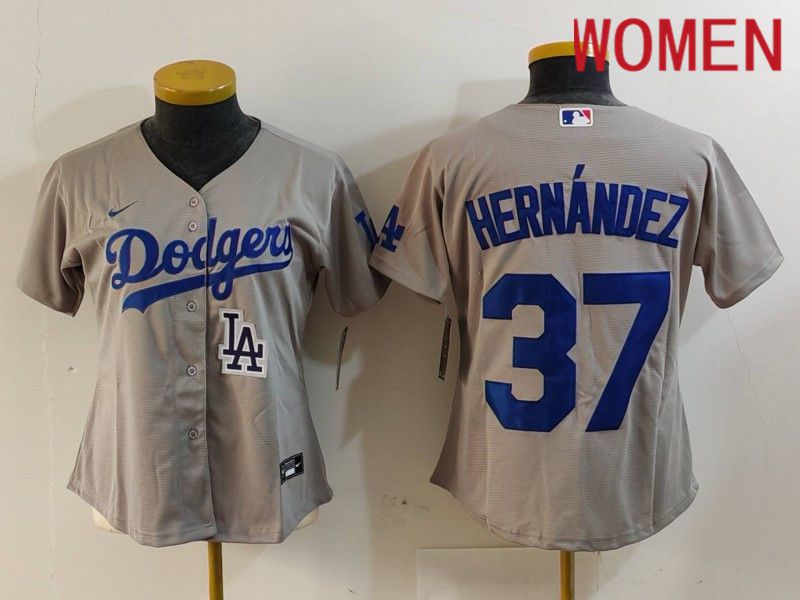 Women Los Angeles Dodgers 37 Hernandez Grey Nike Game 2024 MLB Jersey style 7265